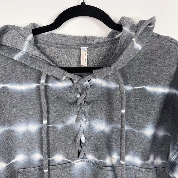 Free People Movement XS Blue Tie Dye Believer Sweatshirt Hoodie Cropped Lace Up - Picture 6 of 10